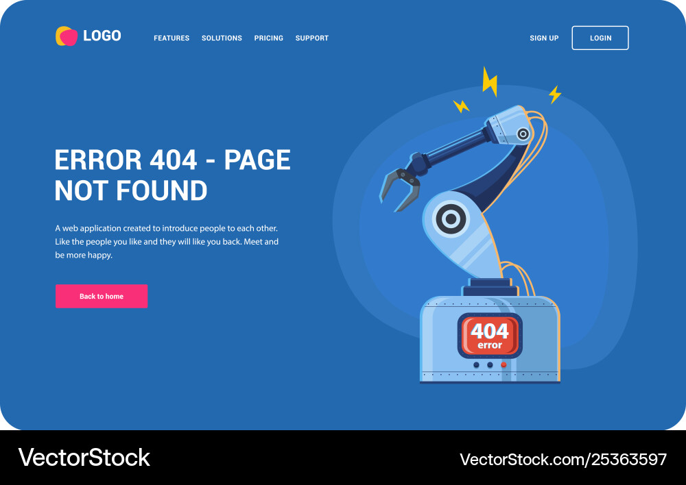 Robot arm error 404 Vector Image