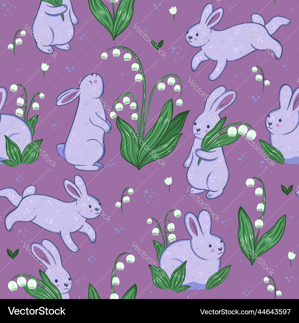 Seamless pattern with rabbits and lily vector image