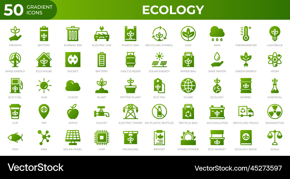 Set of 50 ecology web icons in gradient style Set of 50 ecology web icons in gradient style vector image