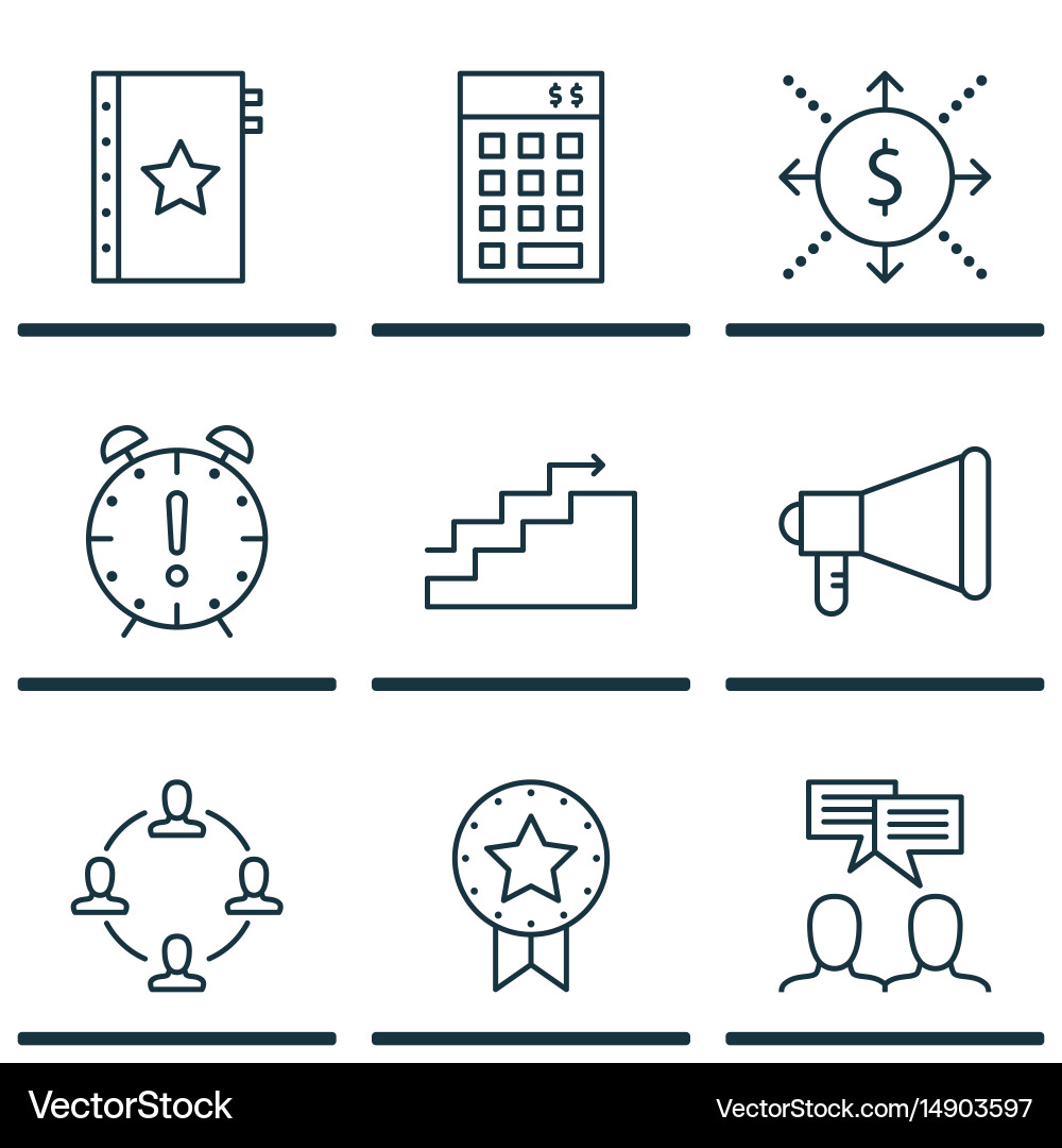 Set of 9 project management icons includes Vector Image