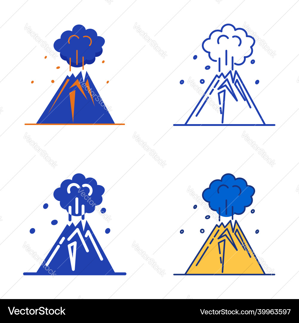 Volcano eruption icon set in flat and line style Volcano eruption icon set in flat and line style vector image