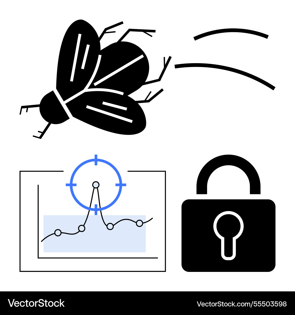Bug tracking concept with flying insect data vector image