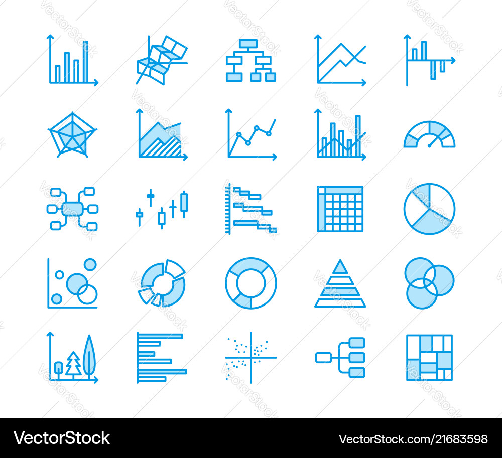 Chart types flat line icons linear graph column Chart types flat line icons linear graph column vector image