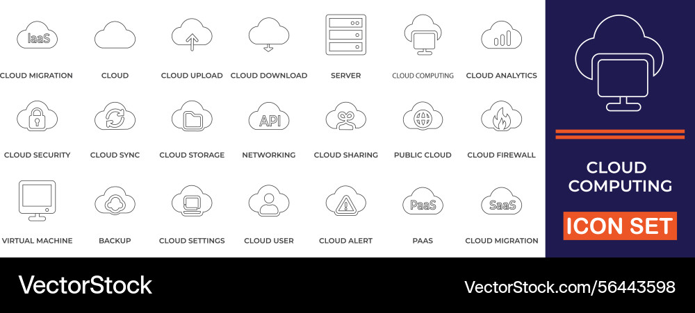 Cloud computing thin line icon set Cloud computing thin line icon set vector image