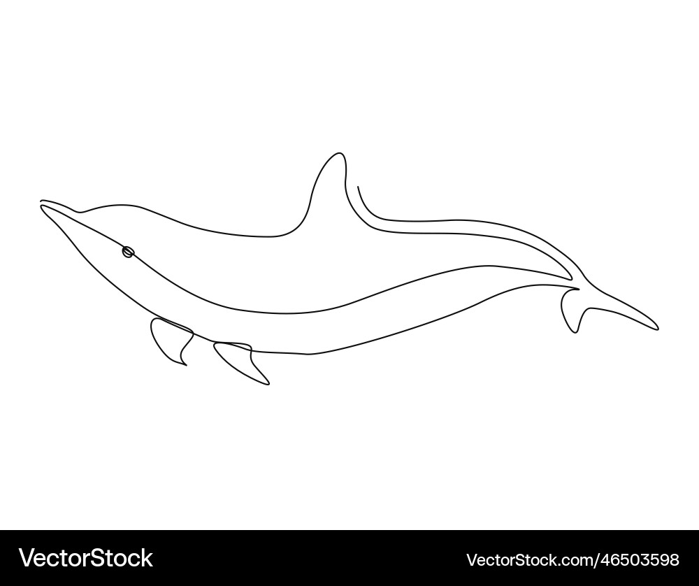 Continuous one line drawing of dolphin simple vector image
