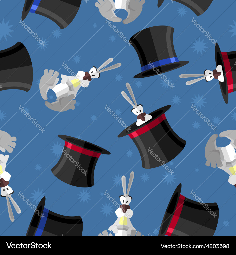 Rabbit in hat seamless pattern background vector image