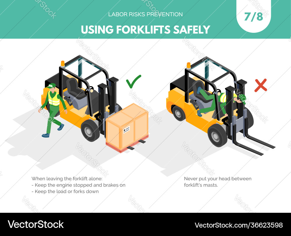 Recomendations about using forklifts safely set 7 Vector Image