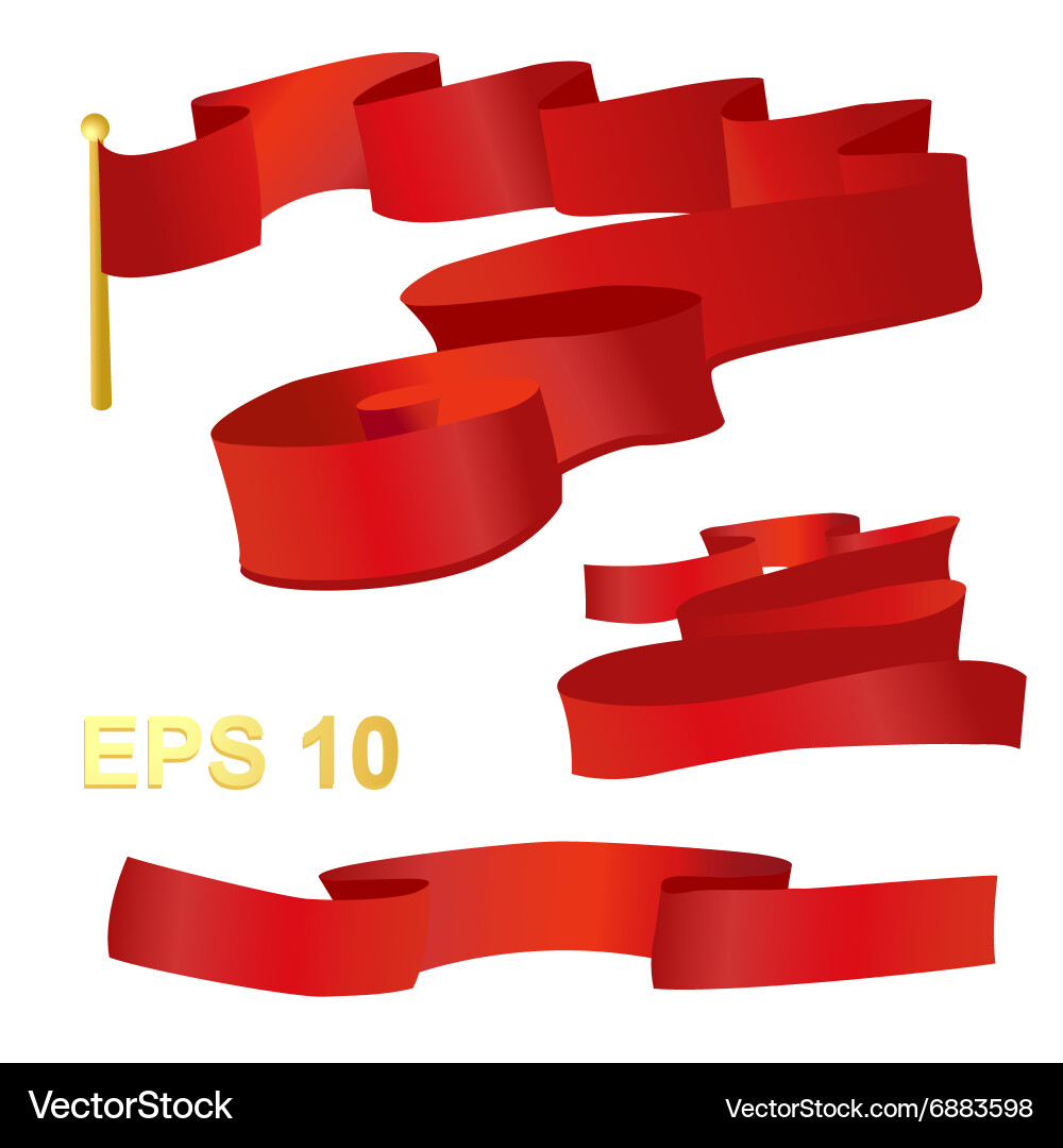Red Ribbon Set - Dynamic Swirl Vector Image