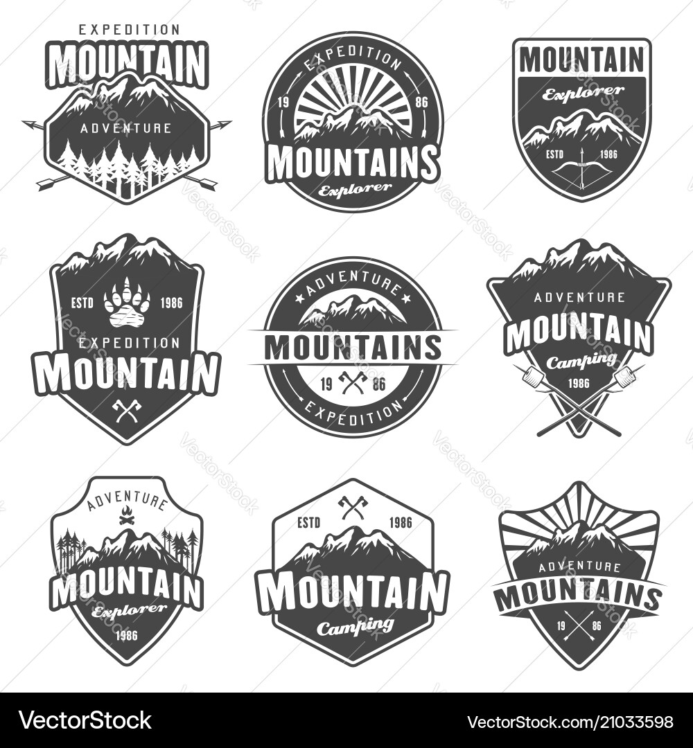 Retro Mountain Adventure Emblems Vector Image