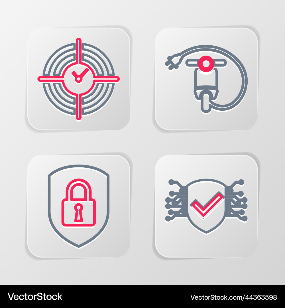 Set line cyber security shield with lock vector image