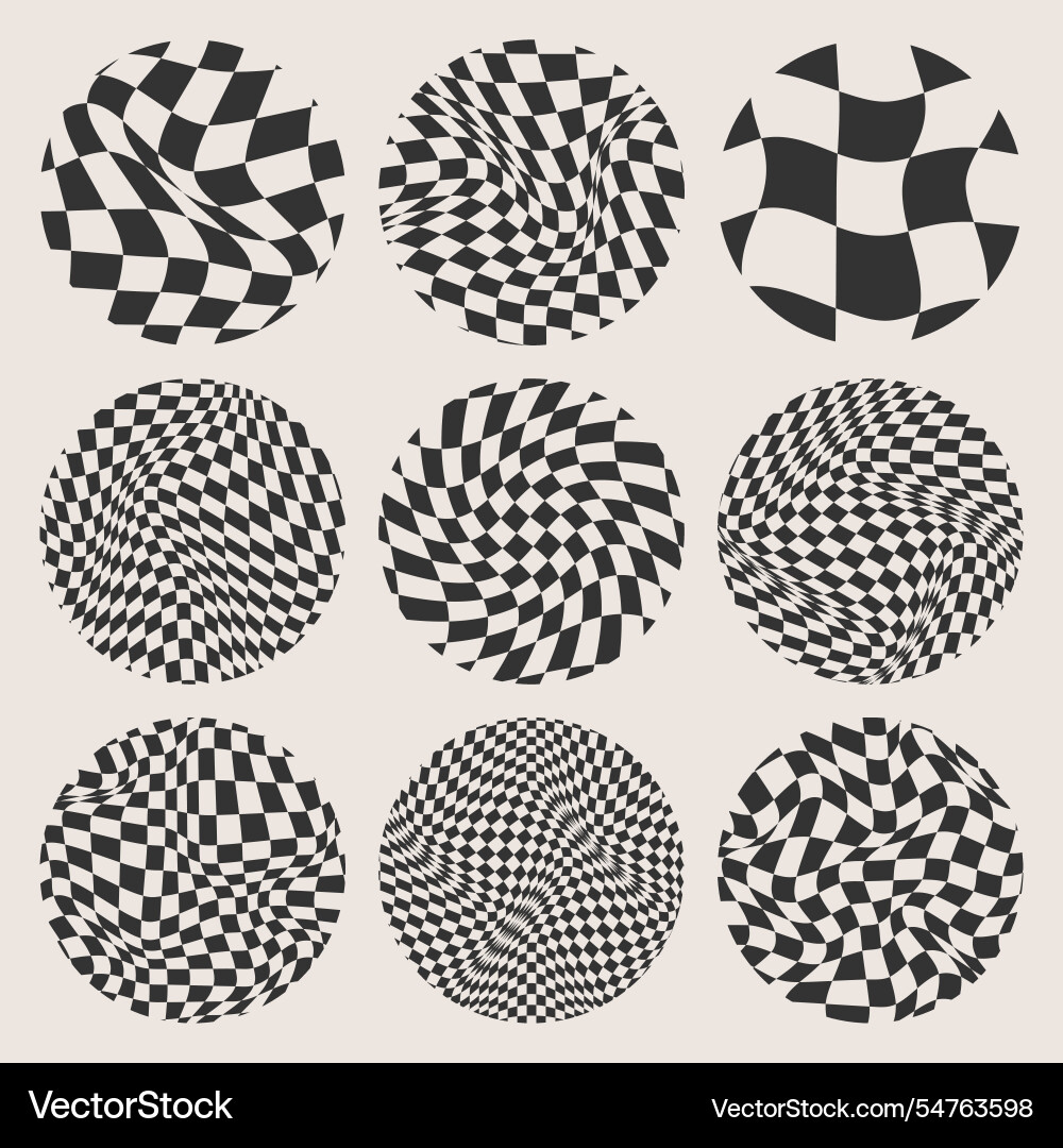 Trendy round checkered pattern distorted tiled Trendy round checkered pattern distorted tiled vector image