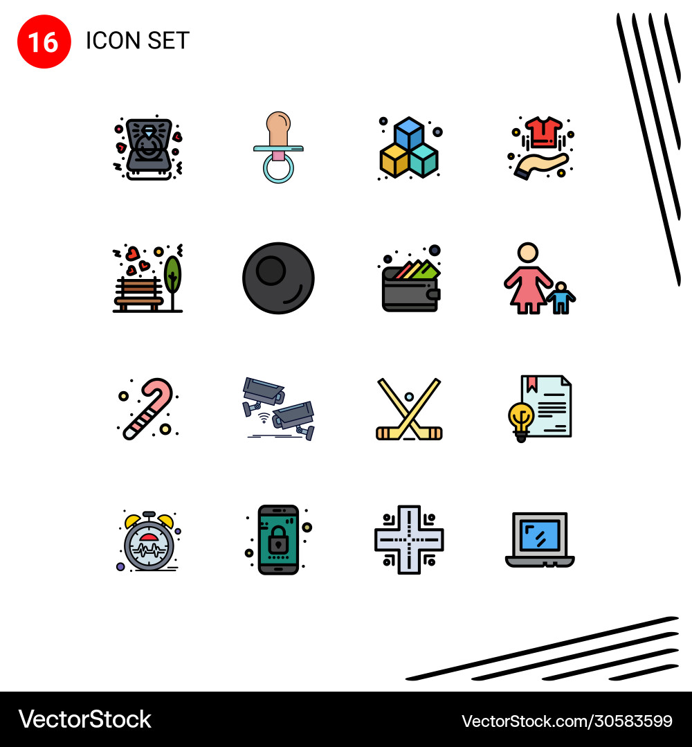 16 universal flat color filled lines set for web Vector Image