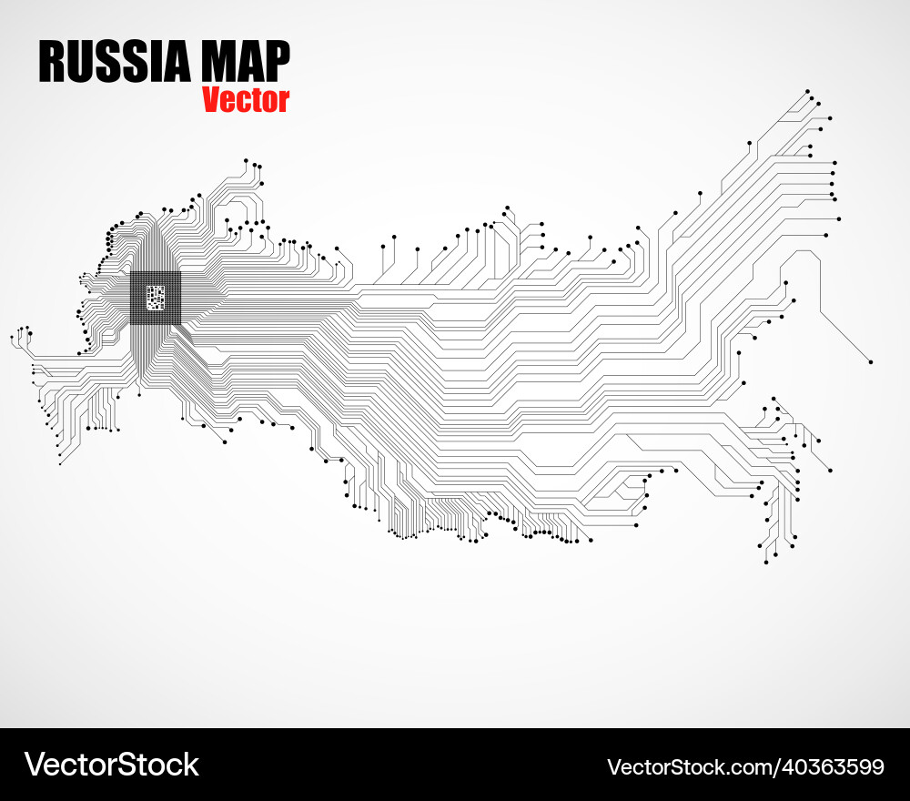 Abstract map russia with cpu circuit board vector image