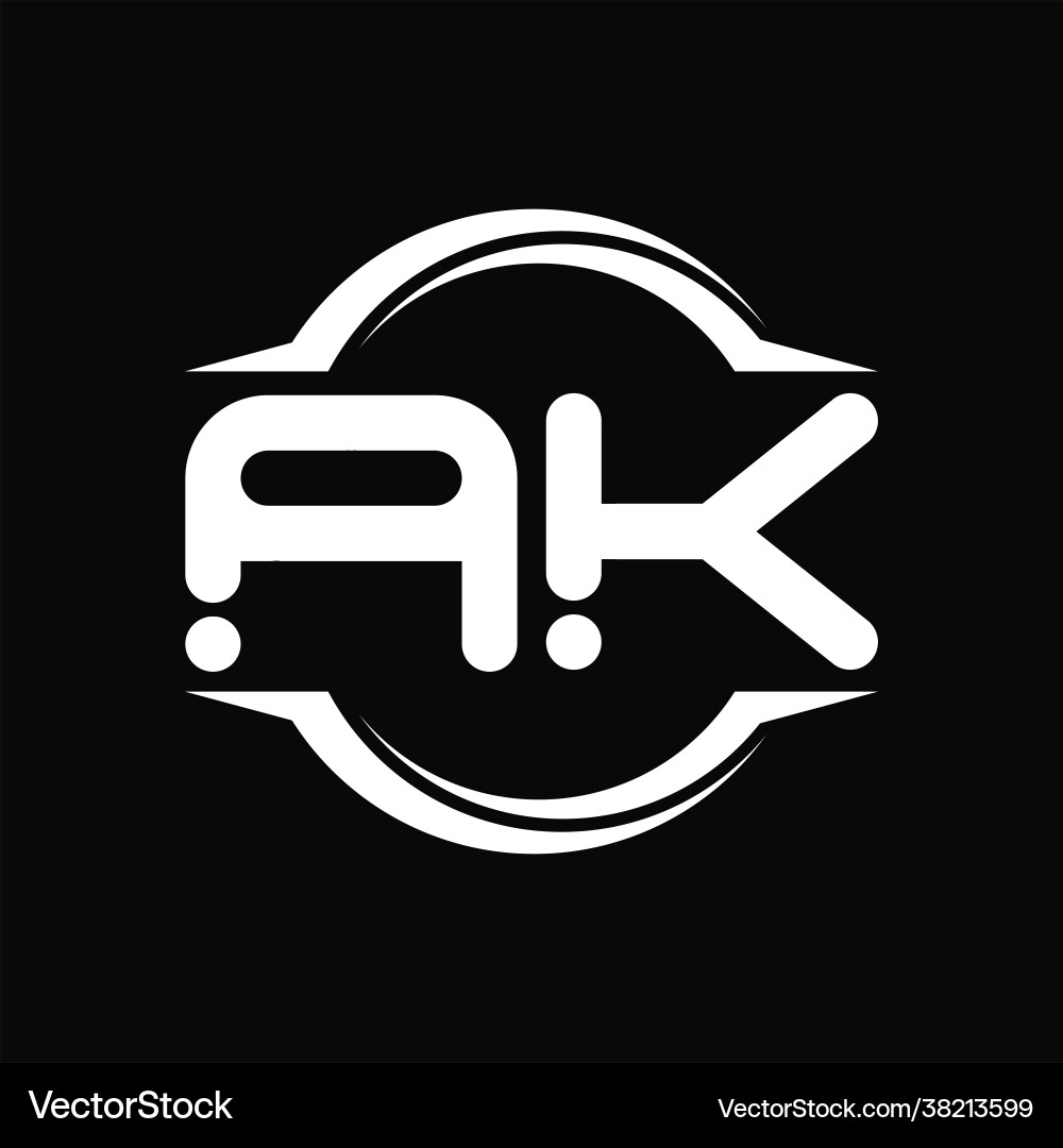 Ak logo monogram with circle rounded slice shape Vector Image