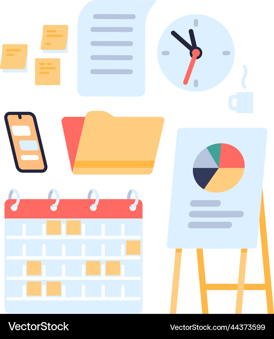Business woman character office accessories Business woman character office accessories vector image