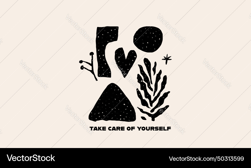 Grungy grainy print with abstract shapes and heart vector image