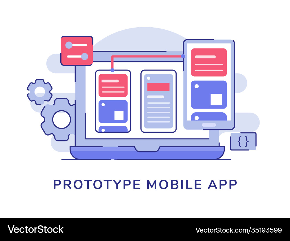 Prototype mobile app wireframe setting on display Prototype mobile app wireframe setting on display vector image