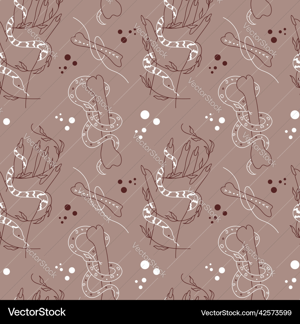 Seamless pattern with hand and snake bone vector image