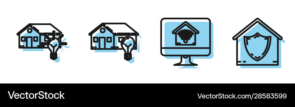 Set line computer monitor with smart home wi vector image