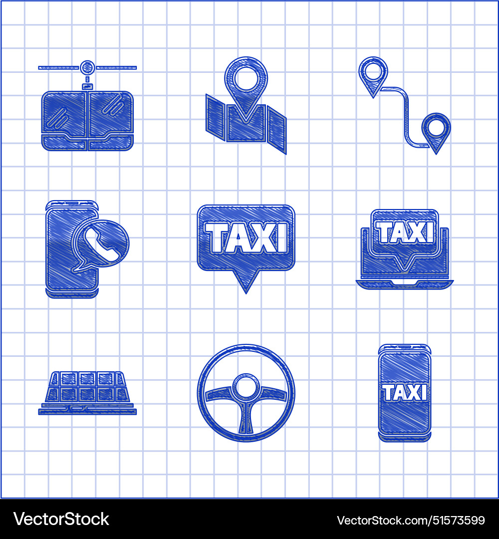 Set map pointer with taxi steering wheel Set map pointer with taxi steering wheel vector image