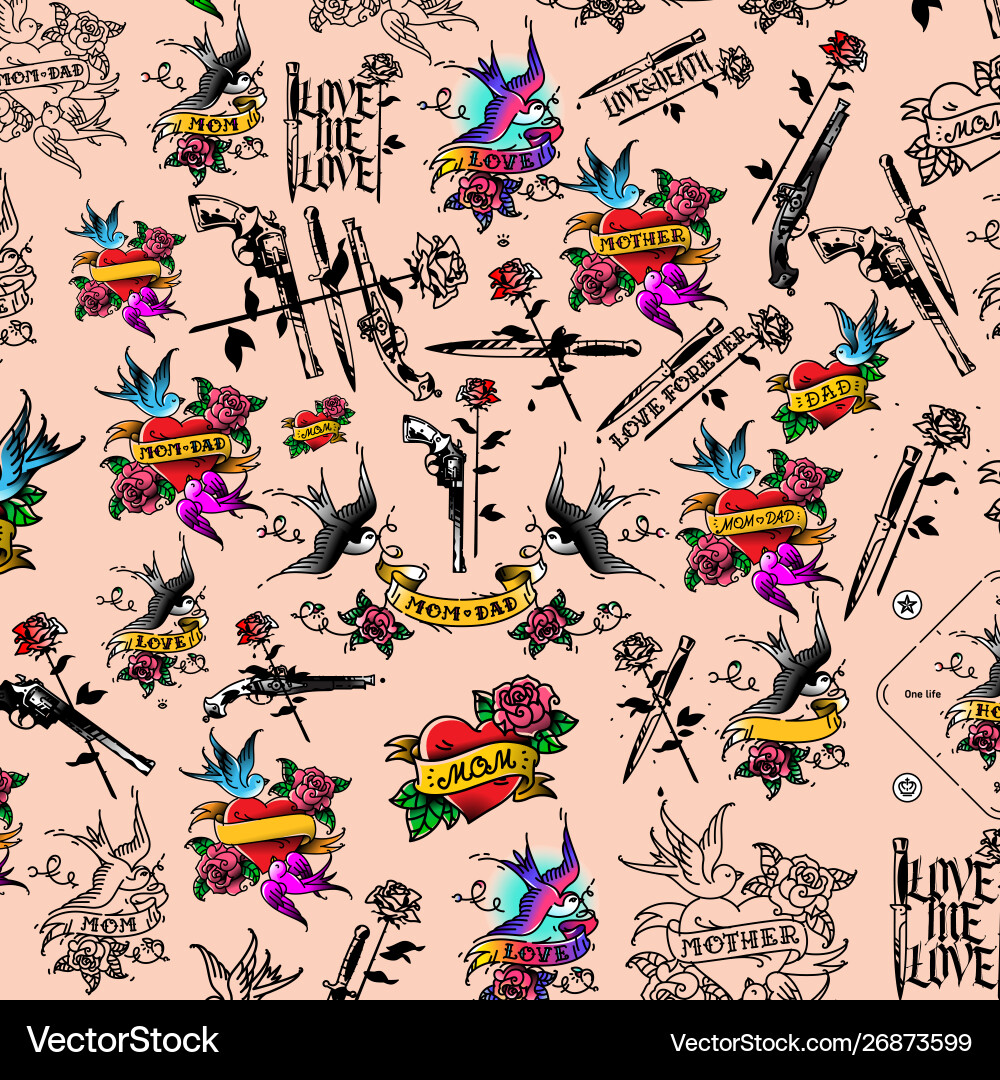Tattoo gun knife and rose cold firearms Tattoo gun knife and rose cold firearms vector image