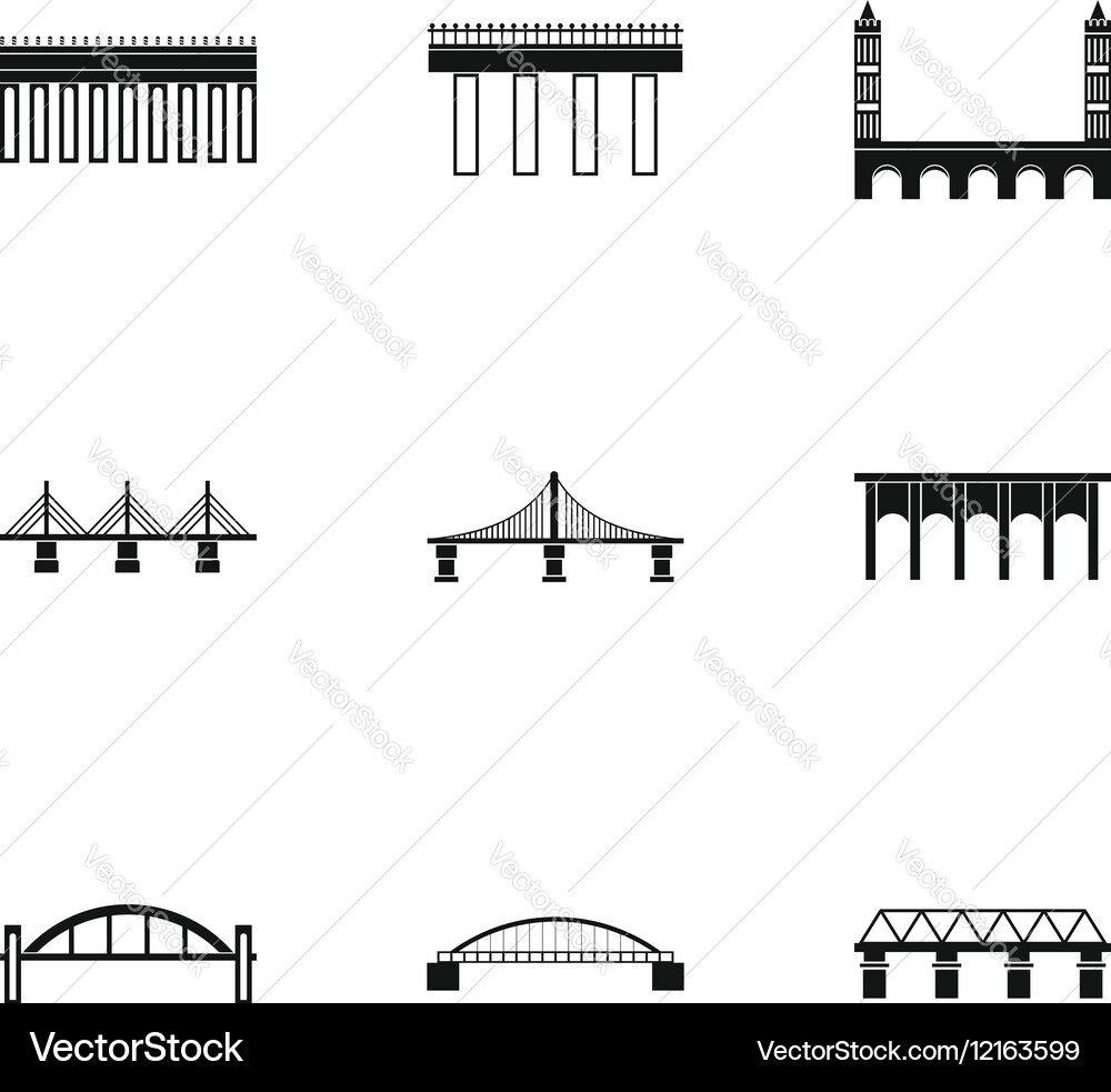 Types of bridges icons set simple style Vector Image