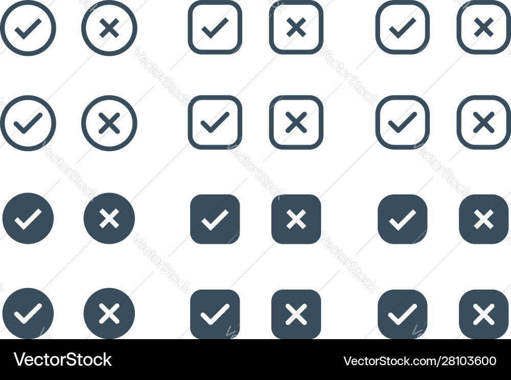 Checkmark x symbols on white isolated background Checkmark x symbols on white isolated background vector image