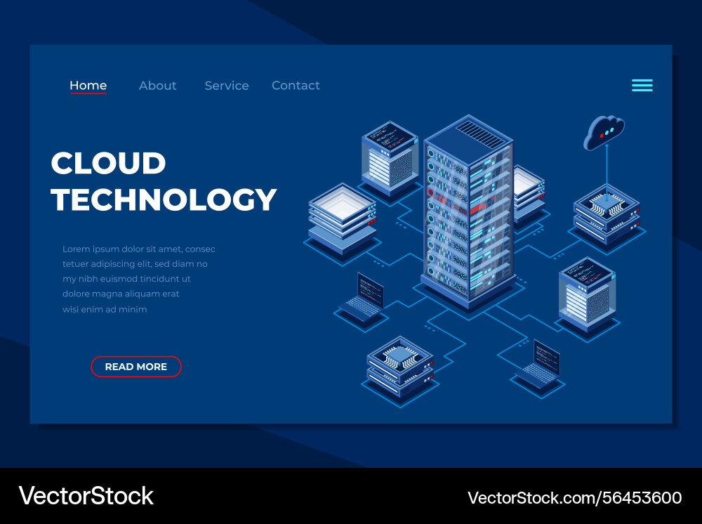 Cloud computing isometric landing page vector image