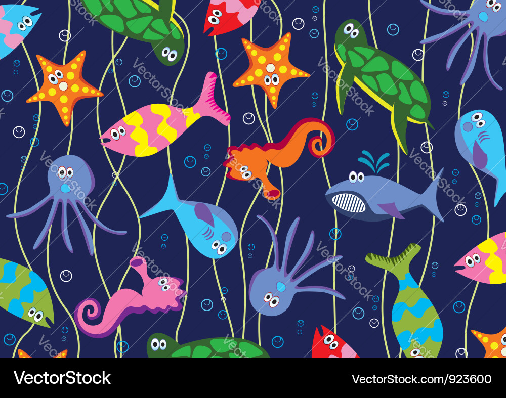 Colorful Underwater Sea Animals Vector Image