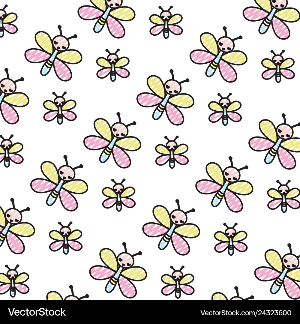 Cute Butterfly Doodle Background Vector Image