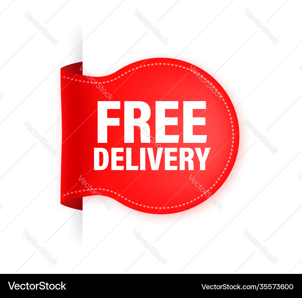 Free delivery red ribbon on white background logo Free delivery red ribbon on white background logo vector image