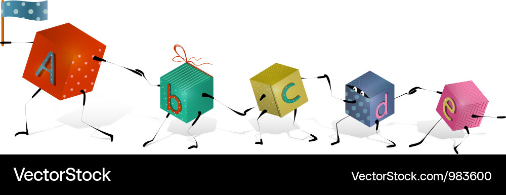 Funny toy blocks walking in a row Vector Image
