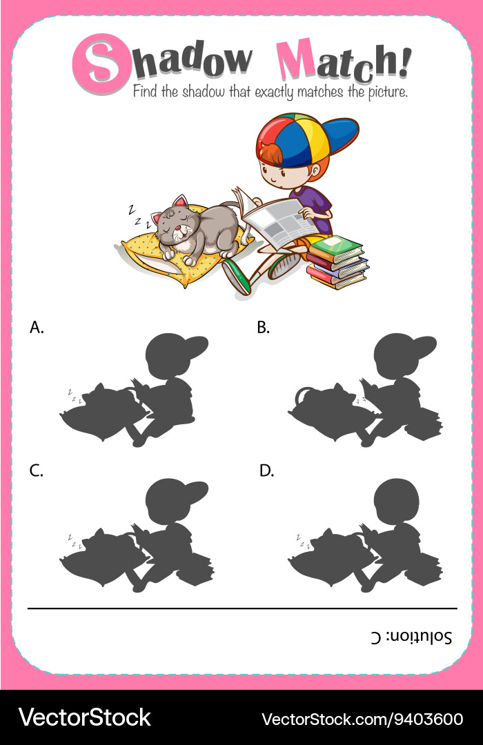 Game template with shadow matching boy and cat vector image