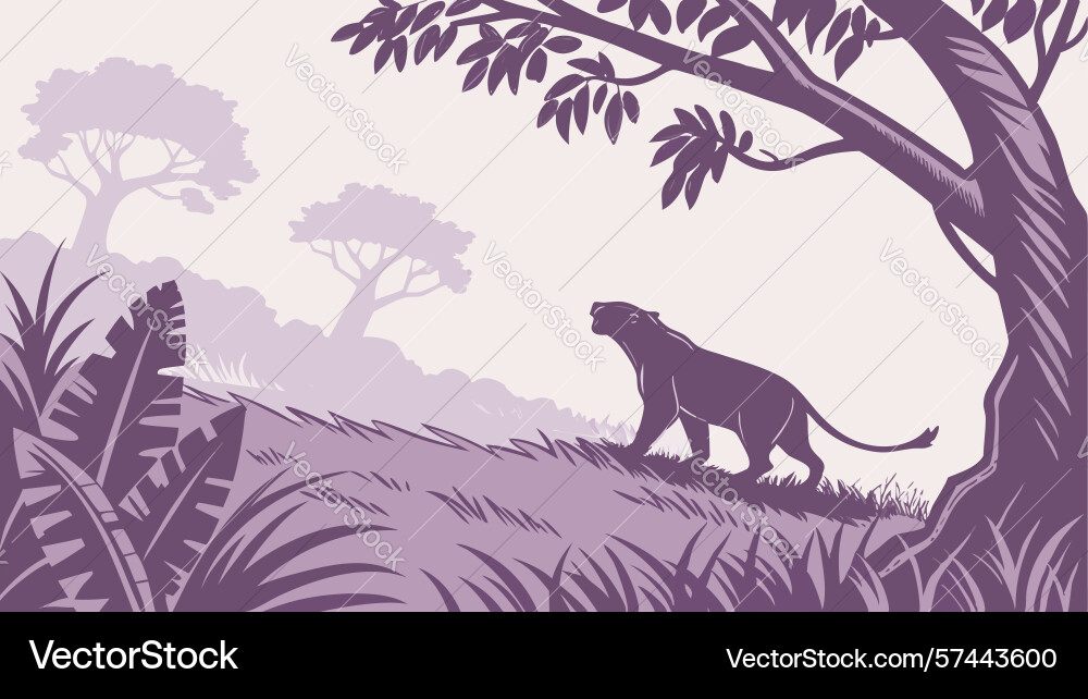 Leopard in abstract landscape with bare trees Vector Image