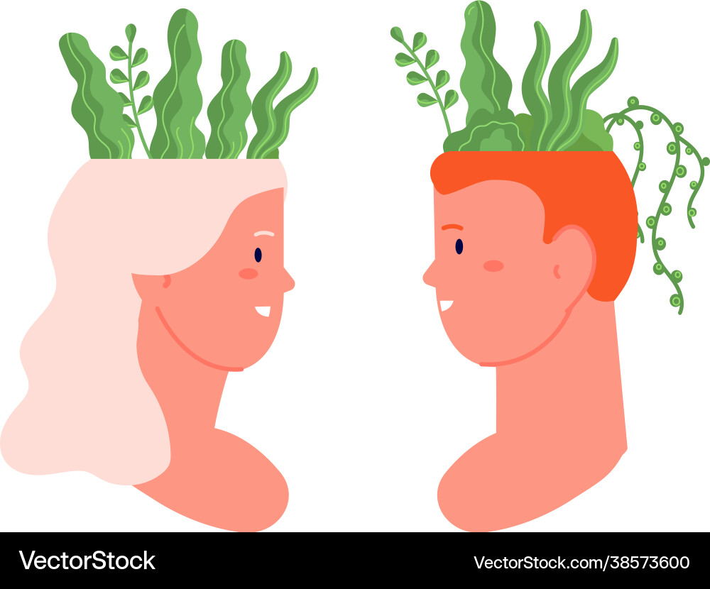 Mind health concept flower therapy female male Mind health concept flower therapy female male vector image