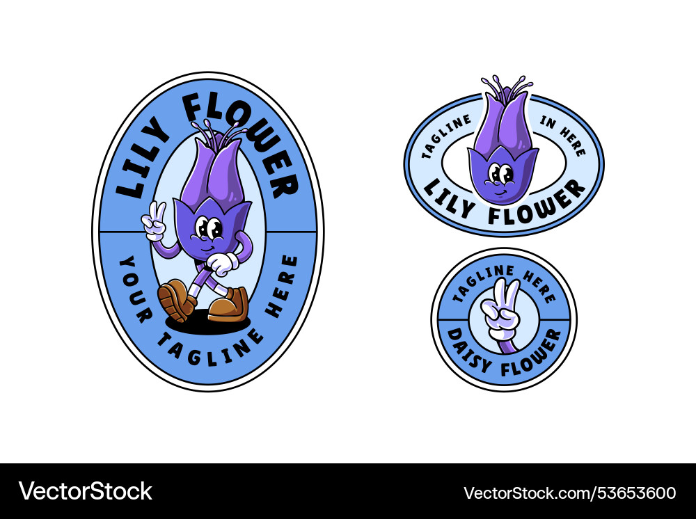 Purple lily flower buds colorful retro mascot set Purple lily flower buds colorful retro mascot set vector image