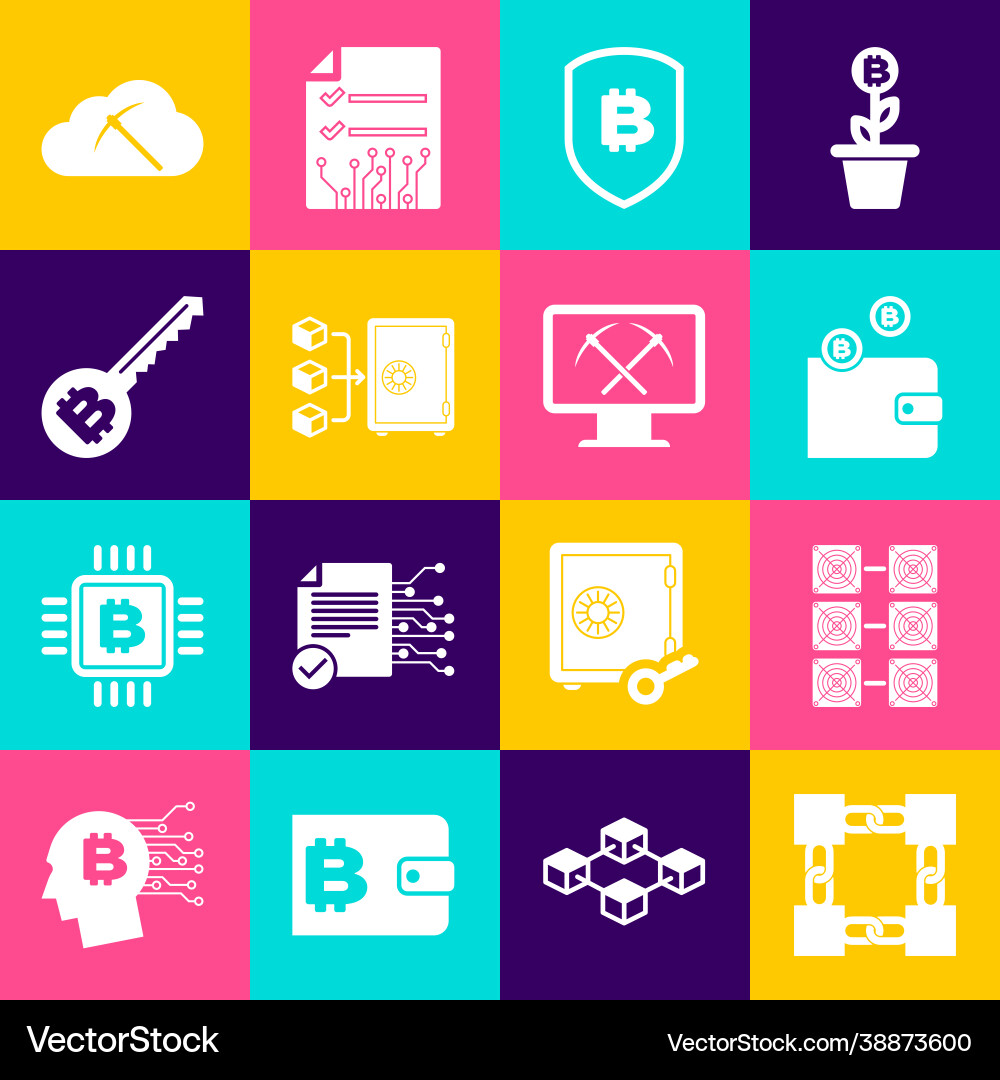 Set blockchain technology mining farm vector image