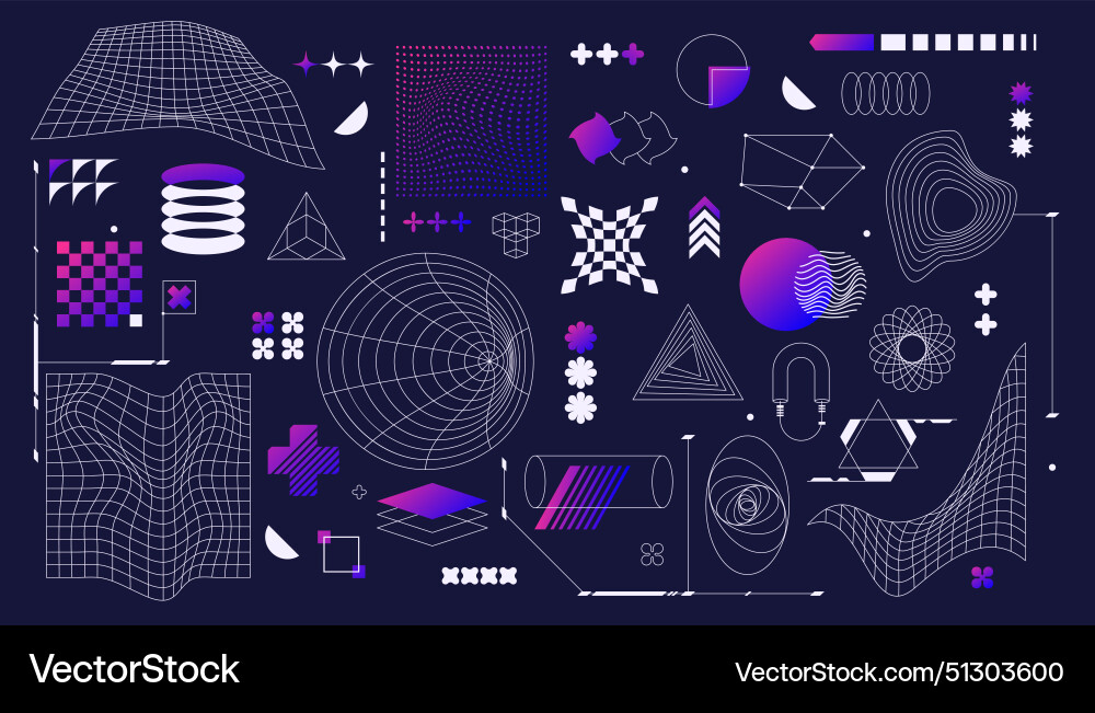 Set of futuristic geometry shapes objects Set of futuristic geometry shapes objects Vector Image