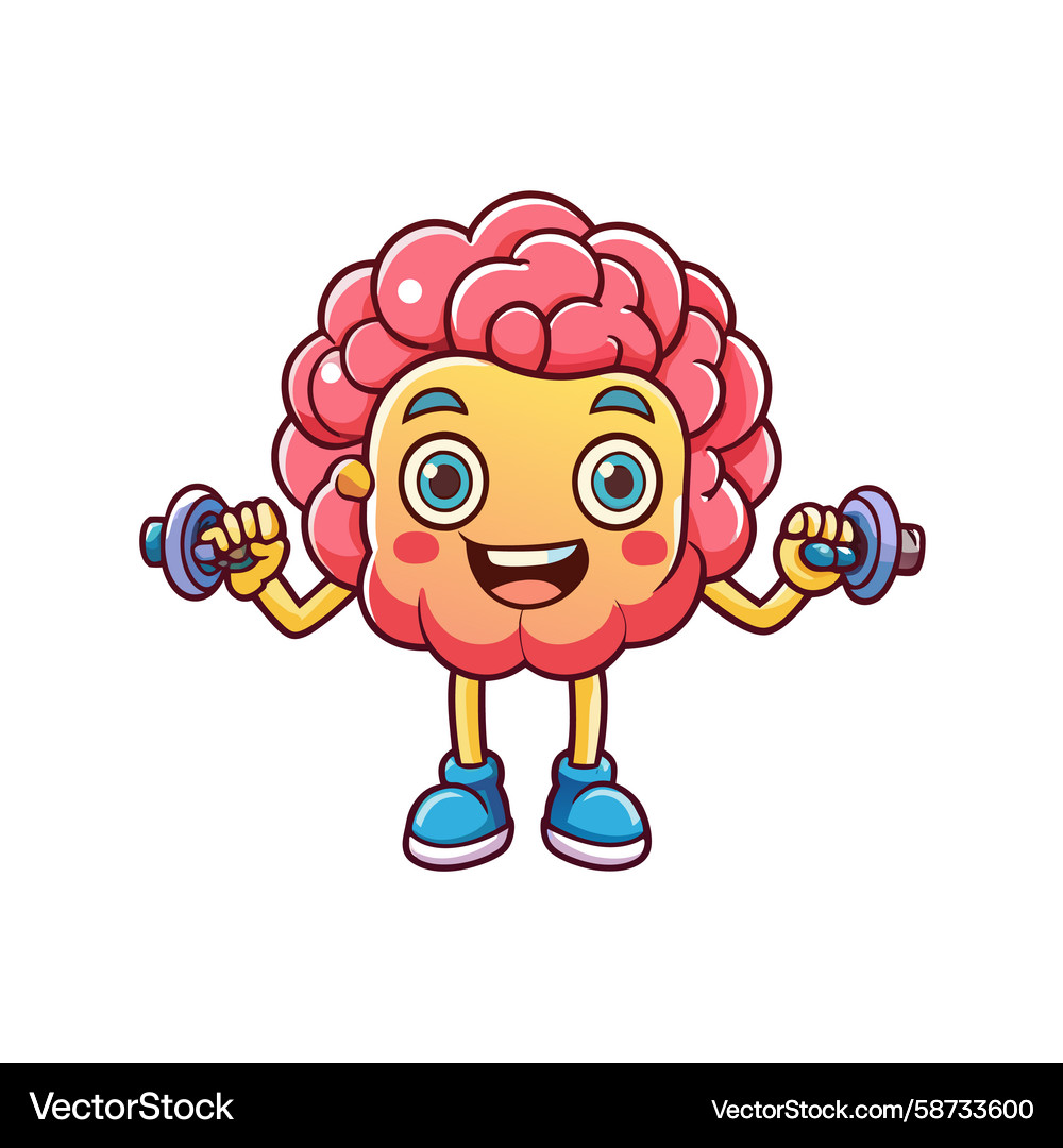 Smiling Brain Character with Dumbbells Vector Image