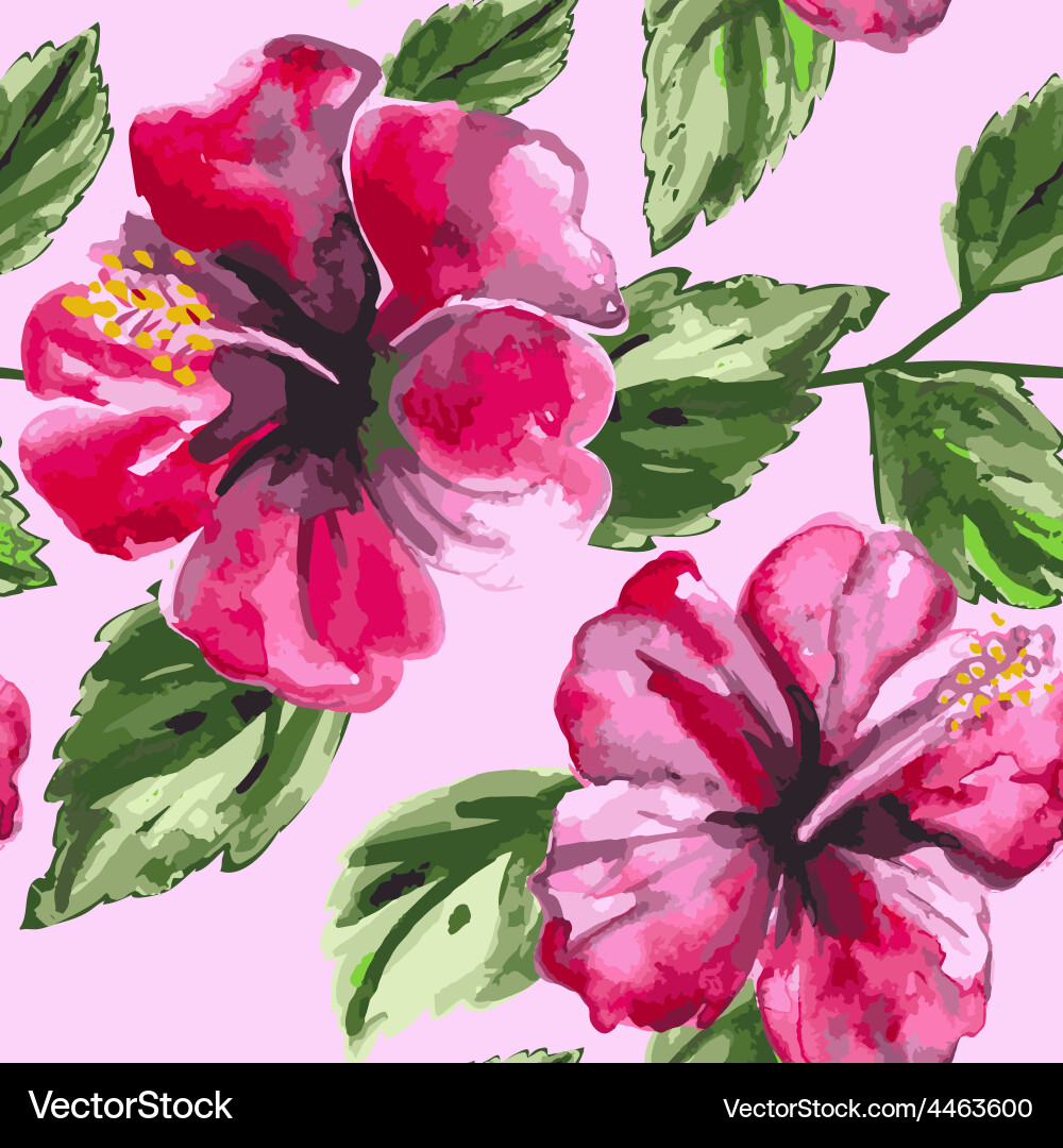 Tropical Pink Hibiscus Pattern vector image