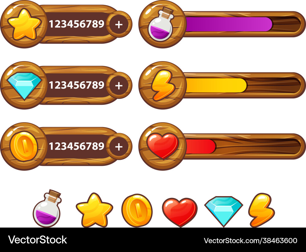 Wooden Game UI Elements - Progress Bar vector image