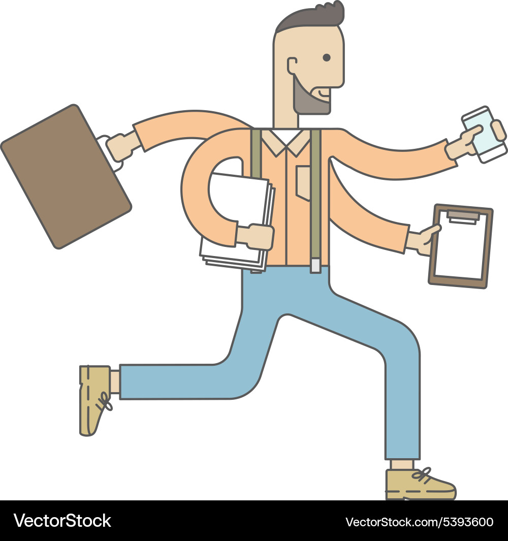 Worker with multitasking job vector image