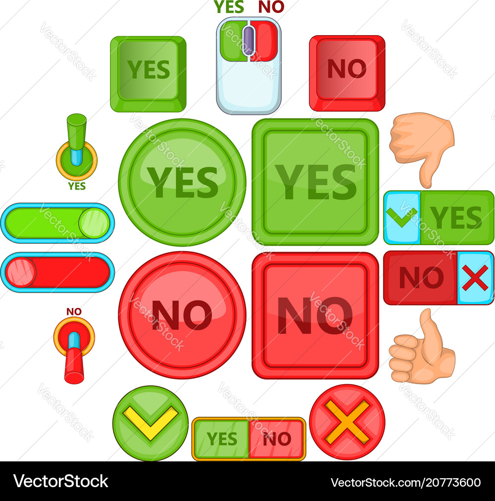 Yes no icons set cartoon style Yes no icons set cartoon style vector image