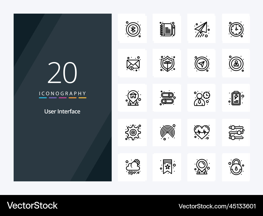 20 user interface outline icon for presentation Vector Image