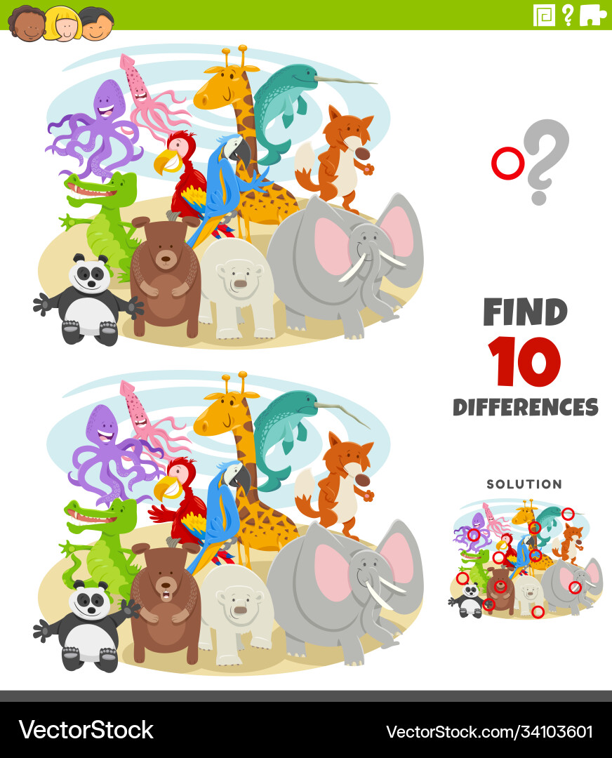 Animal Differences Puzzle Game vector image