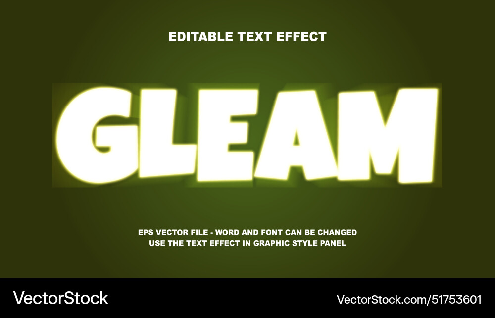 Editable text effect gleam 3d template Vector Image