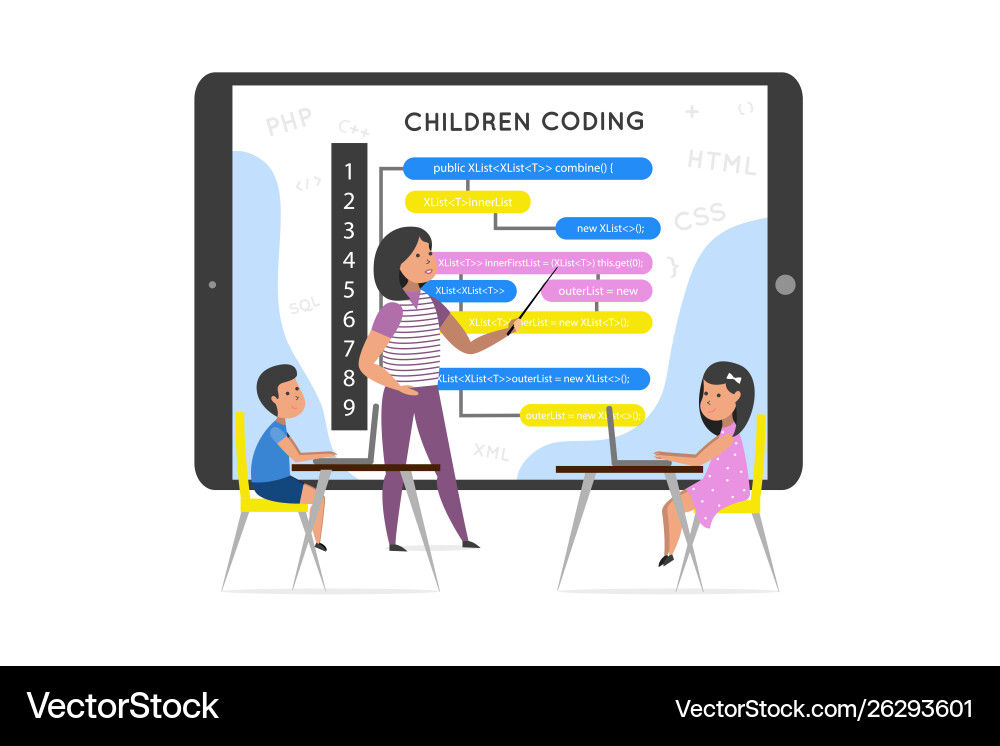Kids Learning to Code Royalty Free Vector Image