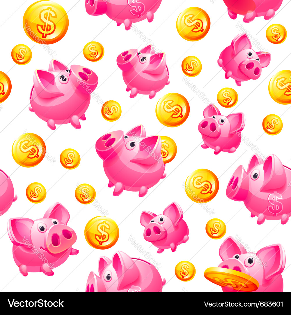 Piggy Bank with Coins - Seamless Pattern Vector Image