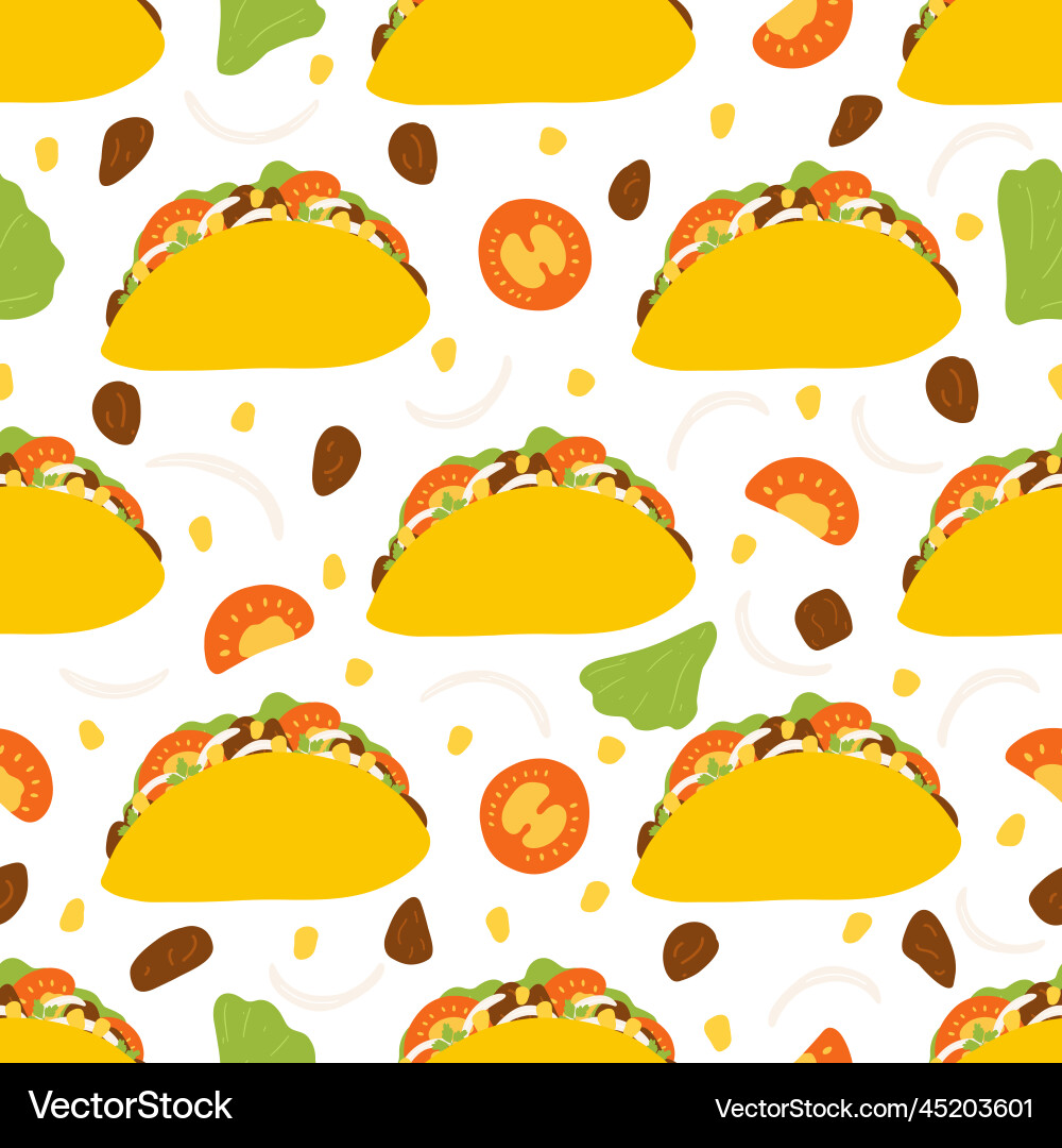 Seamless pattern with taco in flat style Seamless pattern with taco in flat style Vector Image
