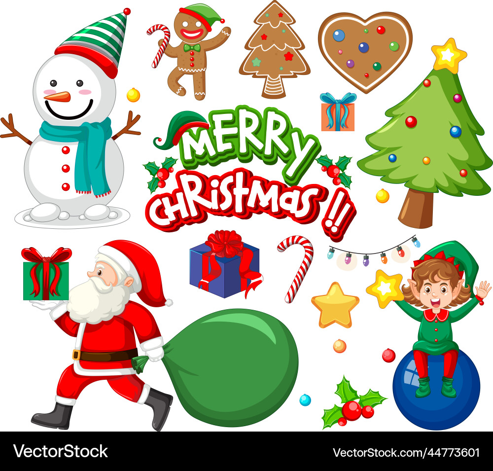Set of christmas elements and objects Vector Image